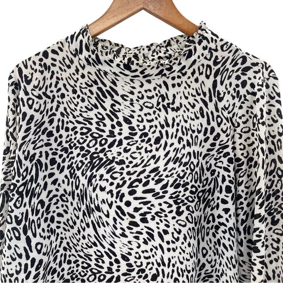 DKNY Animal Printed Ruffle-Neck Ling Sleeve Business Casual Boho Blouse Size XL - Picture 3 of 11